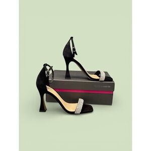 Vince Camuto Relasha Black Suede Rhinestone Ankle Strap Heels Size 8M